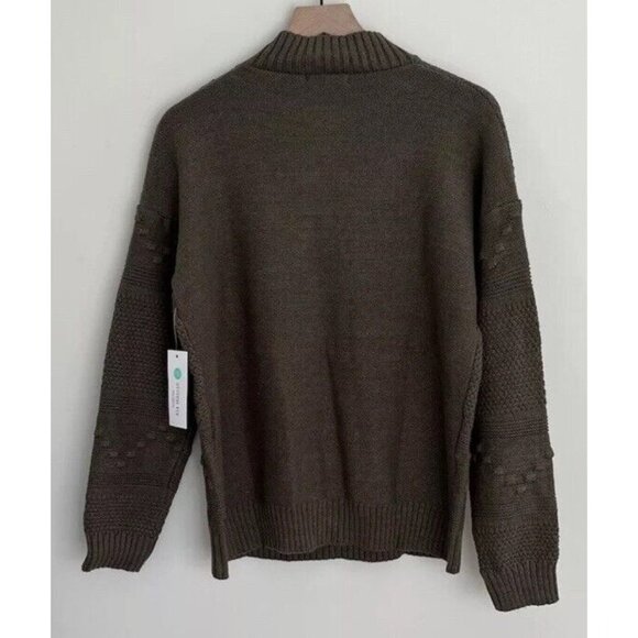 Pink Clover Gabriel Mock Neck Textured Sweater Olive Green Size L NWT - Picture 4 of 4